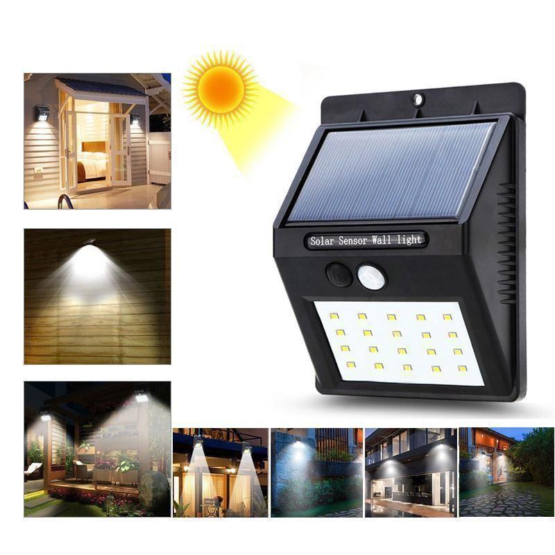 20 LED Solar Lamps Outdoor, Lâmpada de Parede Super Brilhante com Sensor de Movimento